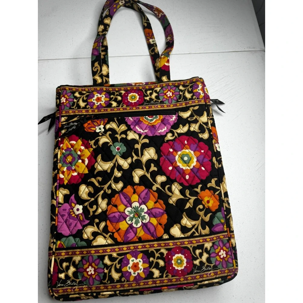 Vera Bradley Provencal Quilted Cotton Laptop Tote Bag Checkpoint Friendly Black‎